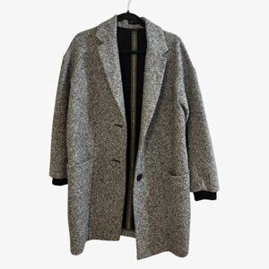 Topshop Grey Wool-Blend Textured Longline Coat